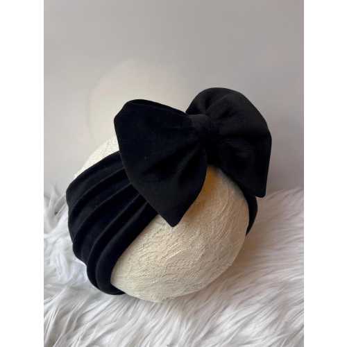 Soft Black Velvet Baby Headwrap, Big Bow Turban, Stretchy Headband for Christmas