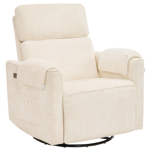 Latitude Run® Oversized Power Recliner Chair, 26" Extra Wide Swivel Rocker Recliner With Adjustable Headrest, Chenille Glider Rocking Nursery Chair With Overstuffed Armrest, Usb Ports. | Wayfair