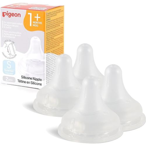 Pigeon Silicone Nipple (S) with Latch-On Line, Natural Feel, 1+ Months, 4 Counts
