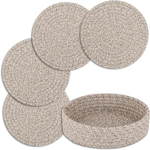 Trivets for Hot Dishes, Pots and Pans, 4 Pcs Hot Pads with Storage Basket