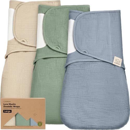 KeaBabies Muslin Baby Swaddles for Newborns, 3pk,100% Cotton (Slate, L) | Organic Cotton Swaddles Sleep Sack 3-6 Months, Infant, Baby Girls, Boys, Soft Breathable Summer Swaddler, Easy Quiet Closure