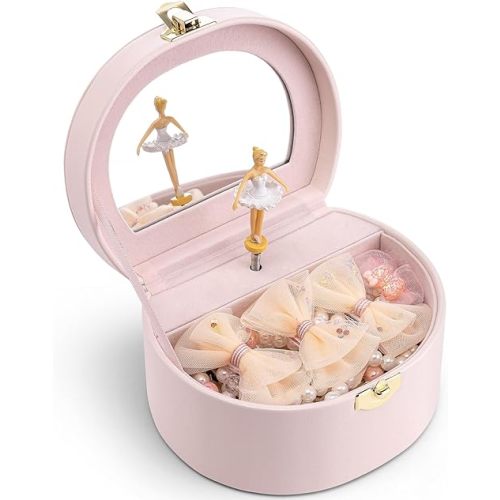 Vlando Musical Jewelry Box for Girls, Small Kid Music Box with Ballerina for Party Bedroom Decor, Bithday Gift for Girl - Light Pink