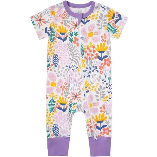 Teach Leanbh Toddler Baby Boys Girls Footless Pajamas Cotton 2 Way Zipper Printing Short Sleeve Romper Sleep and Play