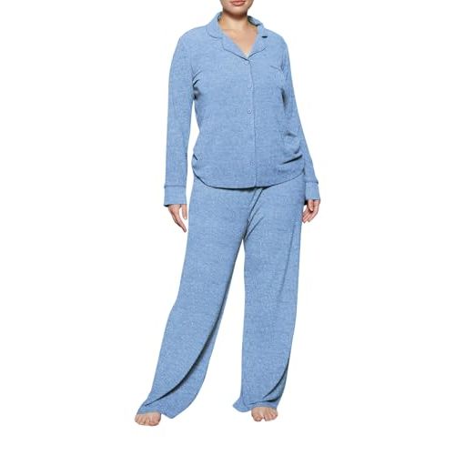Women's Pajama Sets Long Sleeve Button Down Soft Knit Sleepwear 2 Piece Lounge Set