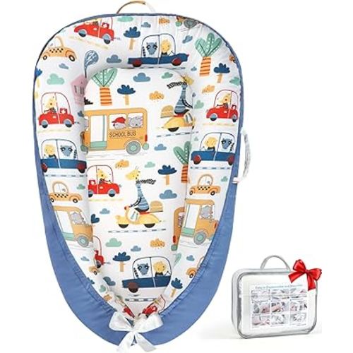 Baby Lounger - Baby Lounger for Newborn 0-24 Months, Breathable Pure Cotton Baby Nest Lounger Cover, Baby Registry Newborn Essentials Gifts, Portable Floor Tummy Time Lounger for Home & Travel