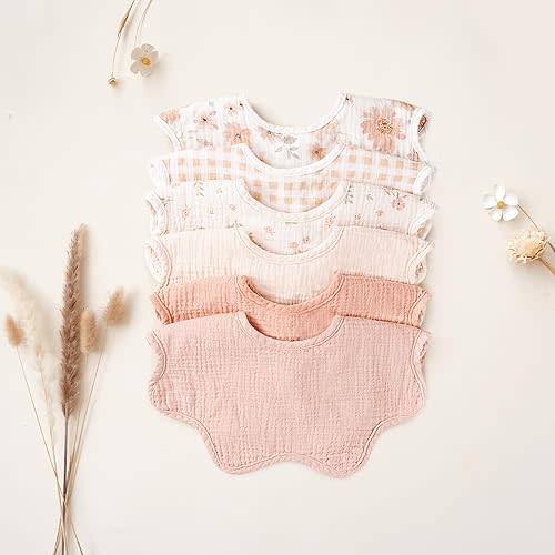 Konssy Muslin Baby Bibs 100% Cotton Absorbent Bandana Drool Bibs for Teething and Drooling, 6-Pack for Baby Boys & Girls