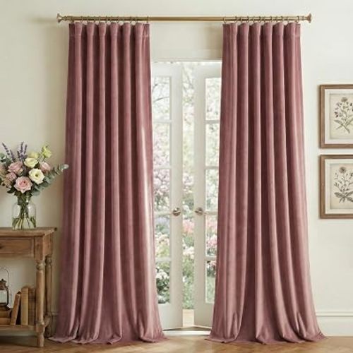 StangH Dusty Rose Pink Velvet Curtains 84 Inches Long 2 Panels