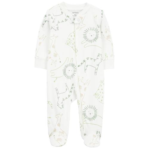 Baby Animal Print Zip-Up Cotton Sleep & Play Pajamas - 6M - Style,Ivory
