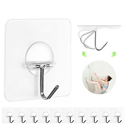 Adhesive Wall Hooks No Drill Clear Heavy Duty, 13LB Sticky 12 Pack | Waterproof Transparent Sticky Hooks for Hanging, 13lbs Max Load No Damage,Ideal for Towel,Coat,Bathroom,Kitchen,Home
