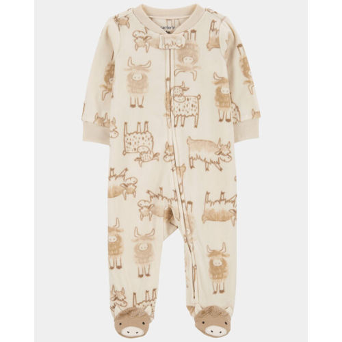 Baby Highland Cow Zip-Up Fleece Sleep & Play Pajamas - Cream - Carter's | Carter's