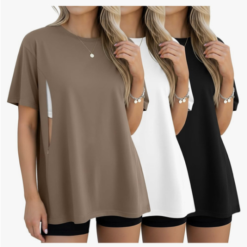 3 Pack Women's Oversize Nursing Breastfeeding Shirts Hidden Zipper Short Sleeve Loose Fit Maternity Tops