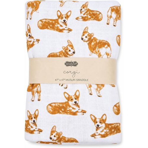 Mud Pie Corgi Print Muslin Swaddle Baby Blanket, 47 by 47 Inches