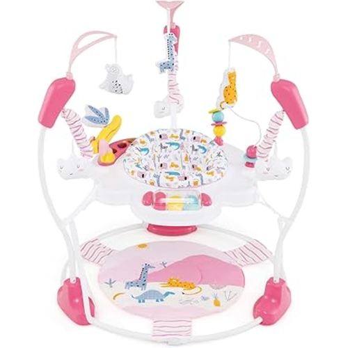 INFANS Baby Activity Center, 3 in 1 Play Center Jumpers and Bouncers with Music, Lights, Interactive Toys, 360°Rotating Seat, 3 Adjustable Heights, Exersaucer Learning Toys for Baby 6-12 Months (Pink)