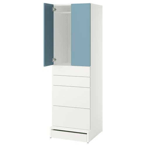 SMÅSTAD / UPPFÖRA Wardrobe - white blue/with 4 drawers 23 5/8x25 5/8x77 1/8 "