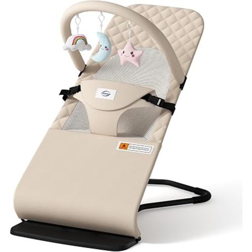 Baby Bouncer Seat for Babies 0-12 Months, Ergonomic Infant Rocker, Beige