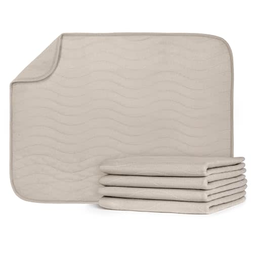 Ubbi Washable Underpads, Waterproof Reusable Heavy Absorbency Incontinence Pads for Kids, Adults, Elderly and Pets, Bedwetting Pads for Bed, Sofa and Floors, Taupe, Pack of 4