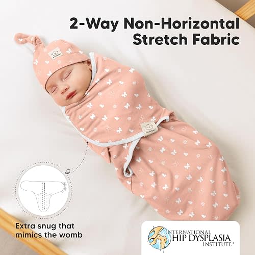 KeaBabies 3-Pack Organic Swaddles for Newborns Girls, Boys with Hats -Soft Cotton Baby Sleep Sacks 0-3 Months,Breathable Baby Hats and Swaddles 0-3 Months,Newborn Essentials Must Haves(Butterflies)