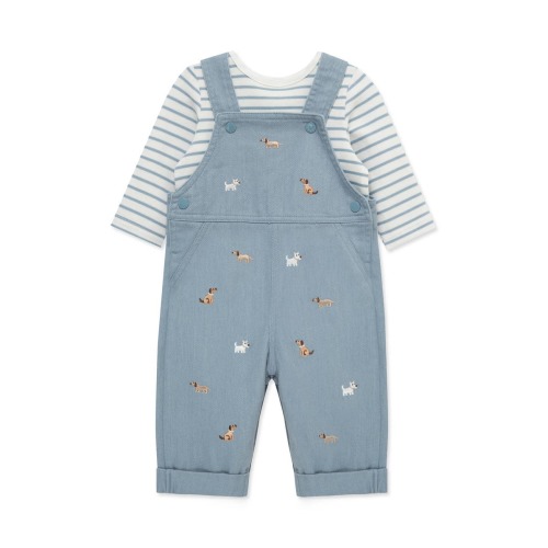 Doggies Embroidered Overalls & T-Shirt Set, 3M