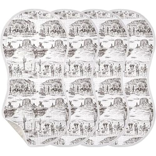 Cowboys Baby Muslin Burp Cloths Set of 4 Southwest Cowboy Muslin Washcloths Western Desert Milk Spit Up Rags Soft Newborn Towel Burp Cloth Bib for Unisex Boys and Girls, 22 x 11 Inch