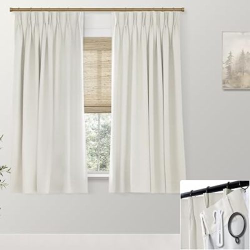 SHINELAND Kids Blackout Curtains for Bedroom Boys Room, 63 Inch Length 100% Black Out Thermal Insulated Neutral Linen Curtains for Nursery, 64 in Long 2 Panel Set, Cream