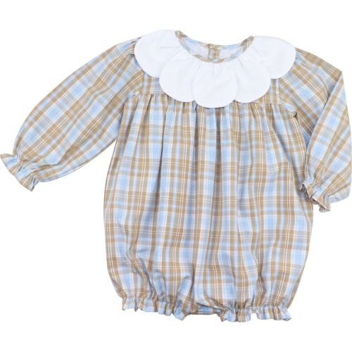 Blue And Khaki Plaid Petal Collar Bubble - Cecil & Lou