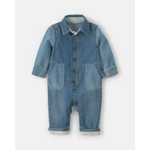 Baby OshKosh Logo Long-Sleeve Denim Jumpsuit - Medium Wash - OshKosh B'gosh | Carter's