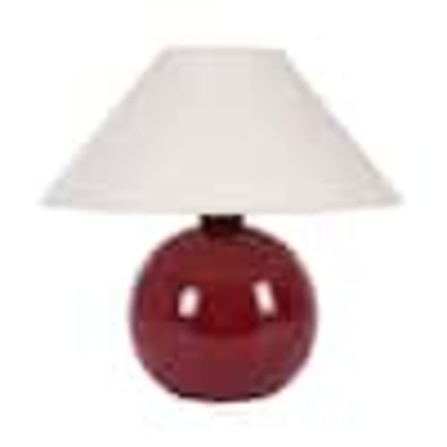 Brightech Fiona 10.83 in. LED Glossy Red Ceramic Midcentury Round Globe Bedside Nightstand Desk Lamp w/ Cream Cotton Empire Shade TL-FINA-RD