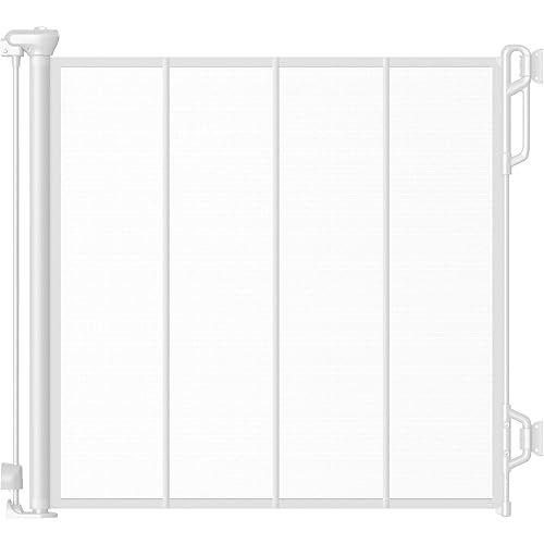 Reinforced Retractable Baby Gate or Mesh Dog Gate,Easy to Use for Stairs, Doorways, Hallways, Indoor, Outdoor, Wide Pet Gate 33.5" Tall, Extends to 45" Wide, White