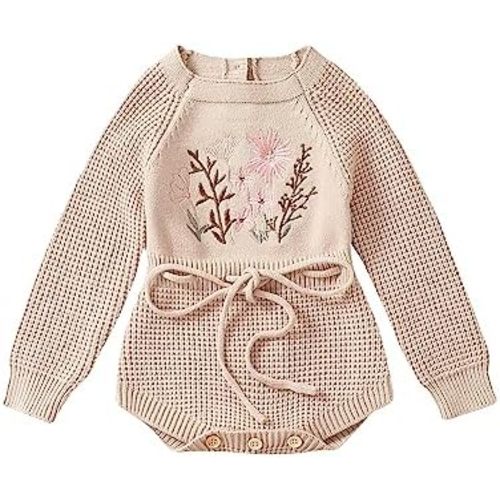 Baby Girl Knitted Romper Sweater Long Sleeve Knit Embroidery Floral One Piece Bodysuits Warm Fall Winter Clothes