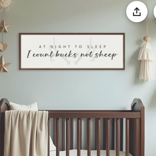Rustic Nursery Wall Sign – At Night To Sleep I Count Bucks Not Sheep - Deer Antler Hunting Nursery Sign - Woodland Boy Nursery Wall Art