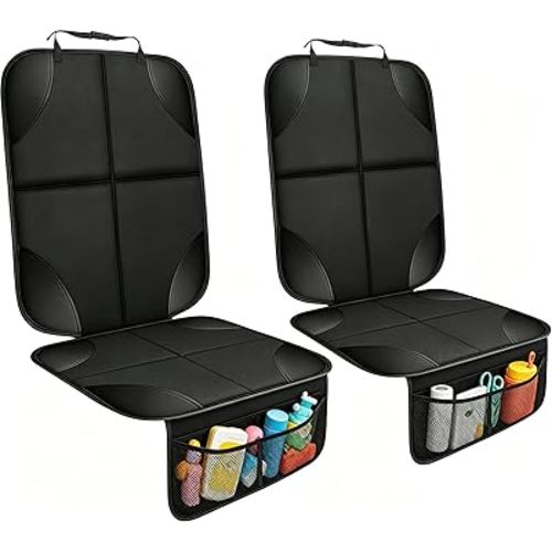 Car Seat Protector, Ponjson Auto Car Leather Seats Waterproof Thick Padding&Non-Slip Seat Cover Pad for Child Baby Safety Seat with Organizer Pockets-2 Pack Carseats for Most Cars