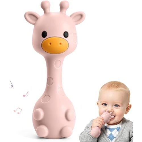 Baby Teething Toys 3-6 6-12 Months, 2-in-1 Rattle and Teether Toys