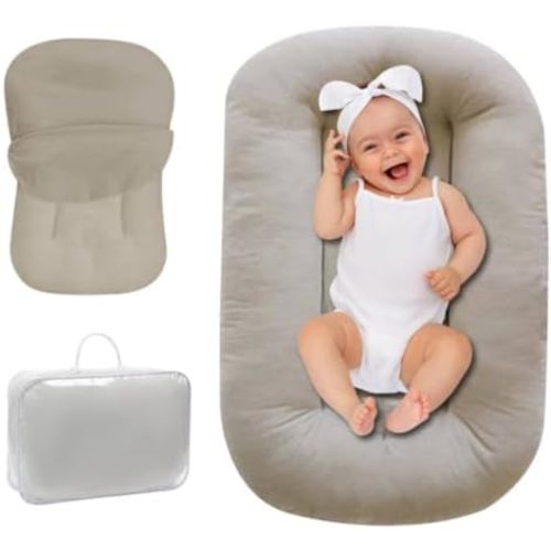Baby Lounger 0-18 Months, Baby Lounger for Newborn, Soft Organic Cotton Breathable Lounger for Infants (Grey Baby Lounger)
