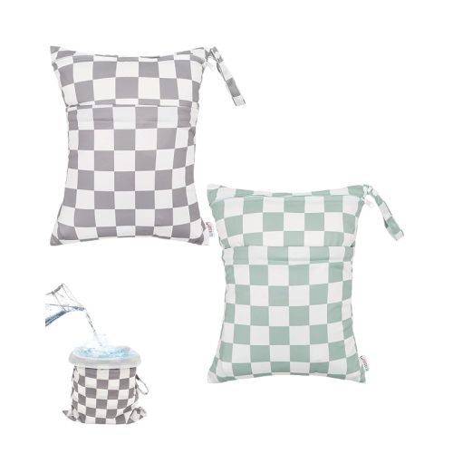 ALVA ALVABABY 2pcs Waterproof Wet Dry Bags,Reusable with Two Zippered Pockets,Baby Cloth Diaper,Travel,Beach,Pool,Daycare,Soiled Baby Items,Yoga Gym Bag,Swimsuits or Wet Clothes 2LW08