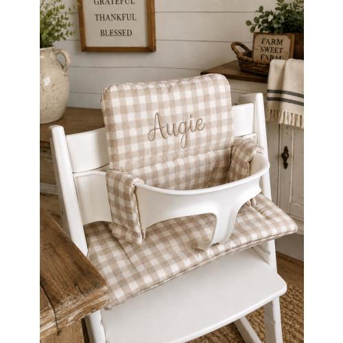 Stokke Tripp Trapp Cushion | Waterproof Gingham Baby High Chair Pad