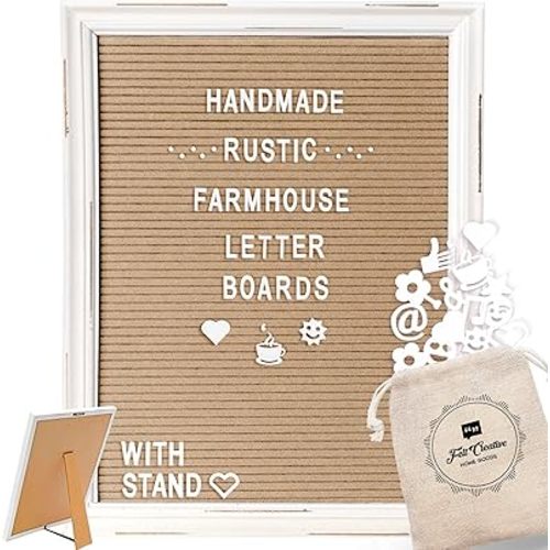 Cappuccino Felt Letter Board Back to School Sign with Rustic Wood White Frame - Farmhouse Letter Board Sign with Stand - Baby Announcement 12x16 Felt Board Changeable Message Board with 350 Letter Set