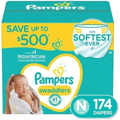 Pampers Swaddlers Diapers, Newborn (Less Than 10 Pounds), 174 Count