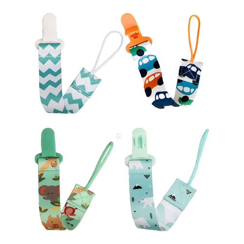 XIRQI 4Pcs Pacifier Clip,Polyester Baby Pacifier Clip,4" Pacifier Holder Clip,Color Mixxing3
