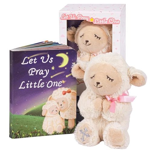 Baptism Gifts for Girl, Great Christening, Dedication and Baptism Gift Set for Girl and Newborn Baby, Includes 7" Praying Lamb Plush Toy and Let Us Pray Baby Book in Keepsake Gift Box