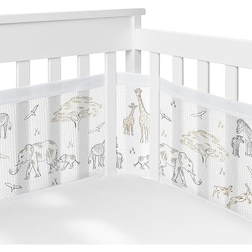 Sweet Jojo Designs + BreathableBaby 2-Piece Breathable Mesh Crib Liner Set (Jungle Safari Animals) for Boys/Girls, Baby, Infants/Newborn Nursery (Animal, Giraffe, Adventure, Elephants, Beige, Black)