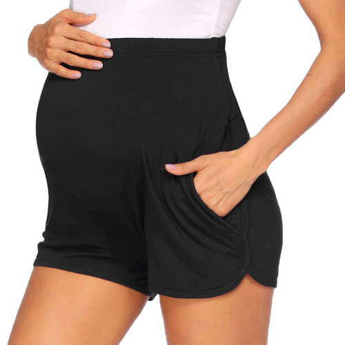 SGFCWSX Women Maternity Shorts, Plus Size High Waist Comfy Breathable Solid Color Belly Supports Pregnancy Pants Black XL