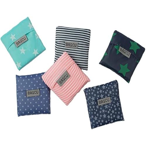 Cloth Tote Bags, Reusable, Foldable, Recycle for Shopping, Fits in Pocket, Eco Friendly for Groceries, Water Resistant, Lightweight, Strong & Durable Large (6Pack)