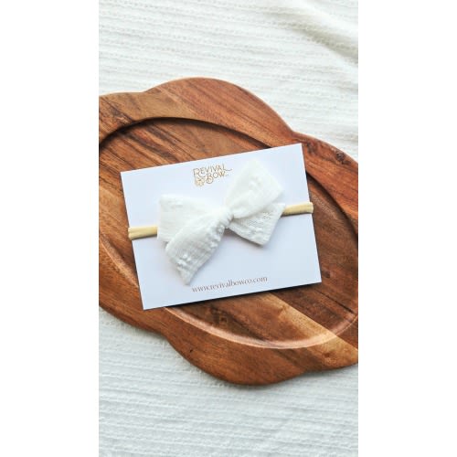 Small Bow on Headband • White Floral Lace | Stork & Co Studio