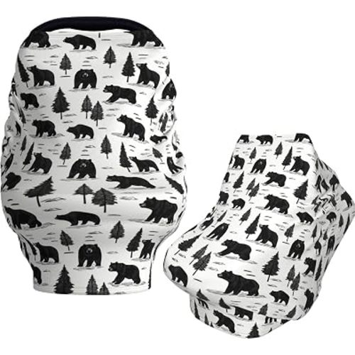Forest Black Bears Baby Car Seat Covers Carseat Canopy Soft Infant Stroller Cover Nursing Breastfeeding Covers for Girls Boys Newborn
