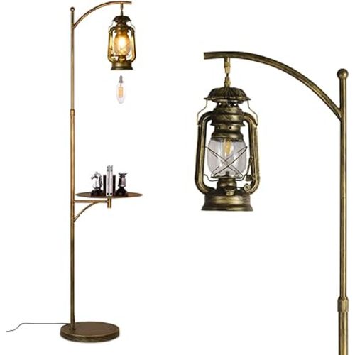 beaysyty Farmhouse Adjustable Floor Lamps with Tray Lantern Tall Standing lamp for Bedroom Home Decor for Office Cafe Den Living Room Bedroom, On/Off Foot Switch and Brushed Rustic (Bronze)