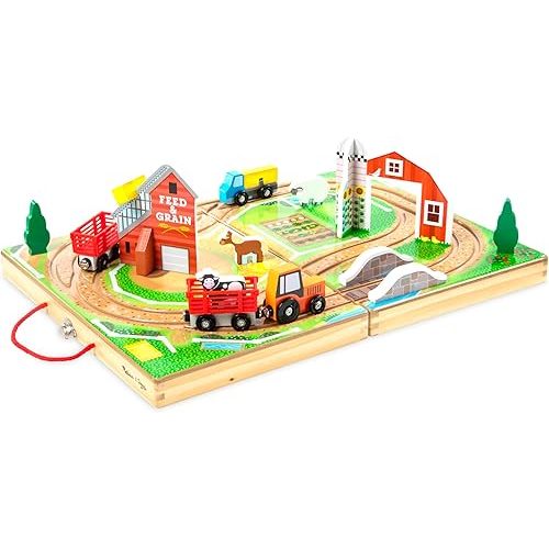 Melissa & Doug 17-Piece Wooden Take-Along Tabletop Farm, 4 Farm Vehicles, Play Pieces, Barn, Grain House Take-Along Pretend Play Toy Barn Toys for Toddlers Ages 1+