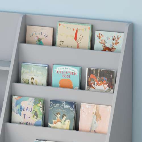 Multifunctional 4-Tier Wooden Kids Bookshelf & Toy Organizer – Compact Display Stand for Nursery, Playroom.