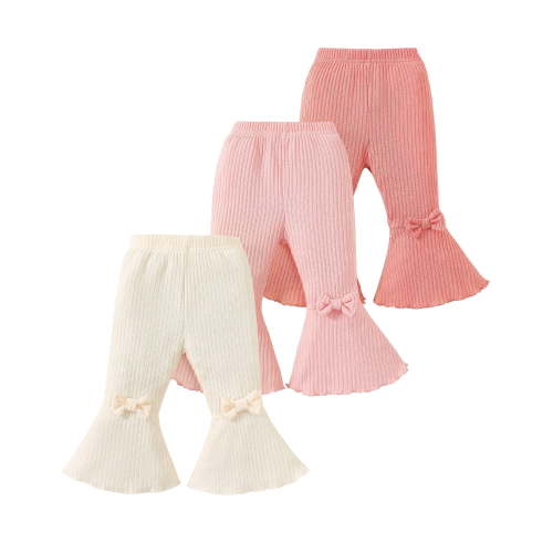 Infant Girls Clothes Baby Girl Pants Toddler Leggings 3 Pack Flare Baby Pants 3 6 9 12 18 24 Months Bell-bottoms for Girls Apricot Pink