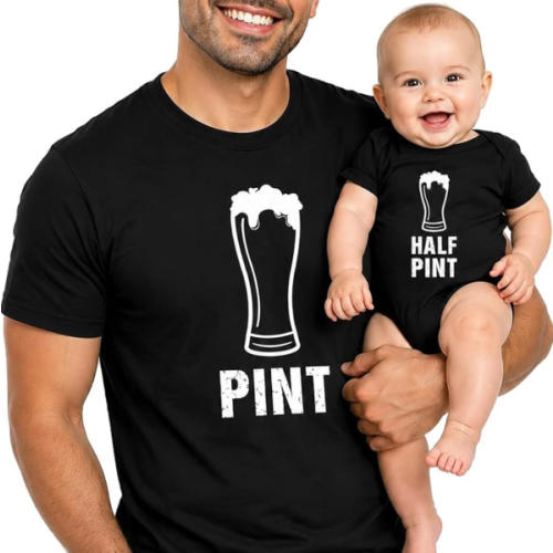 Tstars Pint and Half Pint Dad and Baby Matching Shirts - Funny Father's Day Set with Dad Tee and Infant Bodysuit