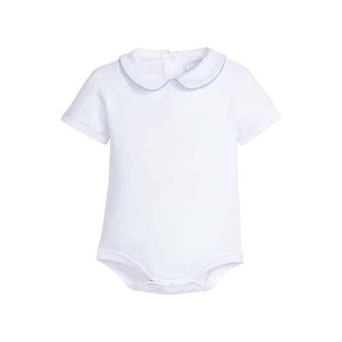 Piped Peter Pan Short Sleeve Onesie - Light Blue